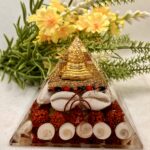 Shree Yantra Orgone Pyramid with Rudraksha & Gomati Chakra
