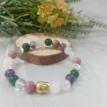 Healing crystal bracelet for glowing skin with Rose Quartz, Moonstone, Amethyst, Clear Quartz, Green Jade, and Rhodochrosite – Sampada Crystals